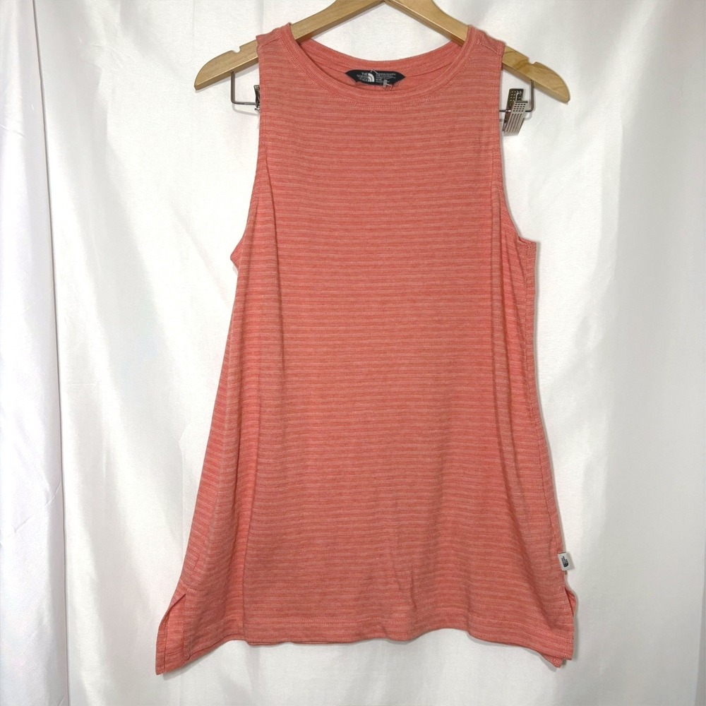 The North Face Womens Coral Orange Striped Sleeveless Tank Top Medium EUC